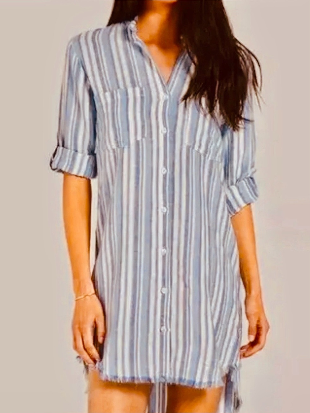 Anthropologie Cloth & Stone Light Blue & White Striped Button Shirt dress